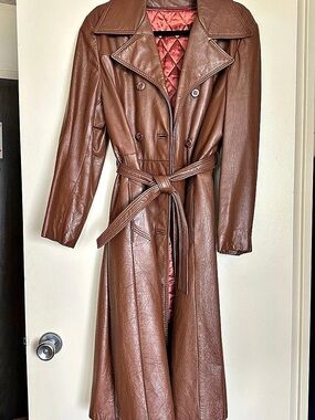 Sears Brown Leather Belted Coat